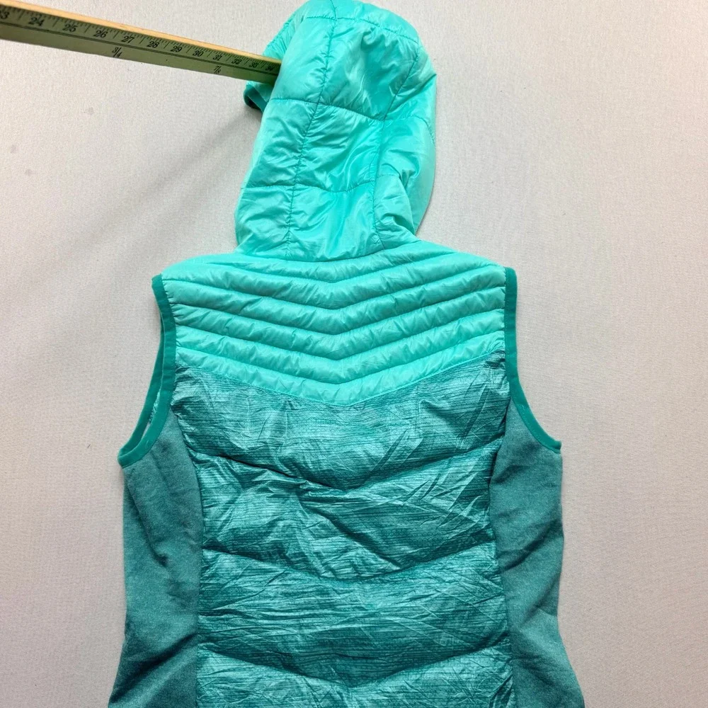 Free Country Puffer Vest Women Small Teal Excellent Hooded Quilted Sleeveless